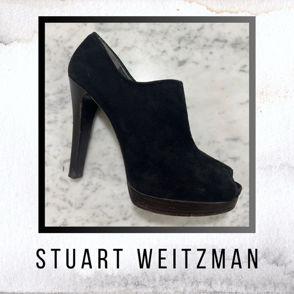 STUART WEITZMAN black suede peep toe bootie heel - Picture 1 of 8